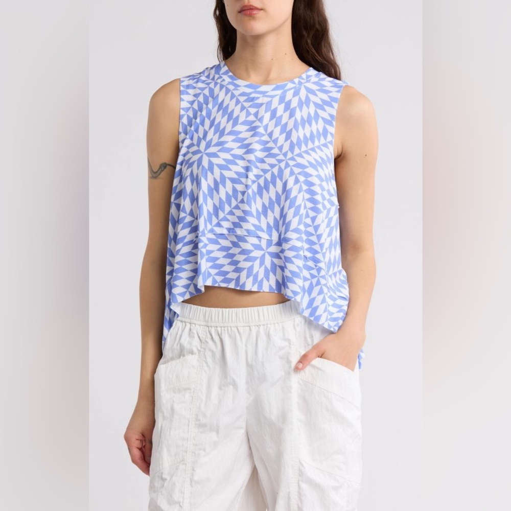 Free People Temp Print Tank Top Blue & White